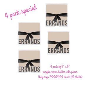 4 pack of 6" x 6" Acrylic notepaper tray with Errands paper (125 sheets)